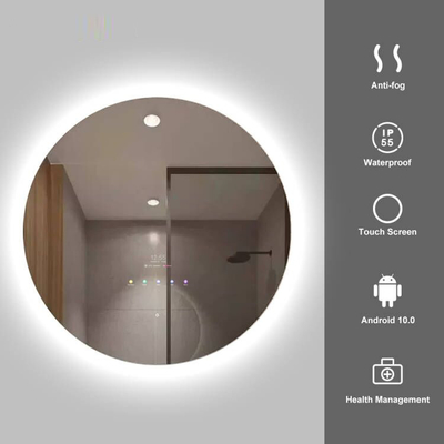 10.1'' টাচস্ক্রিন স্মার্ট মিরর, IP65 PCAP রাউন্ড লেড বাথরুম আয়না